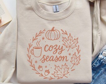 Cozy Season Sweatshirt, Fall Crewneck for Women, Boho Autumn Shirt, Pumpkin Tee, Cute Harvest Gift, Warm Vibes Top