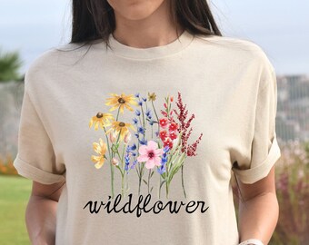Wildflower Shirt, Flower Shirts, Botanical Shirt, Watercolor Wild Flowers Tshirt, Retro Floral Tee, Nature Lover Shirt, Cottagecore Shirt