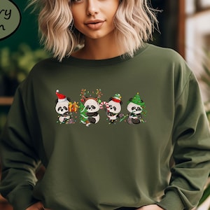 Christmas Panda Sweatshirt, Xmas Panda Sweatshirt, Panda Christmas Tree Lights Sweatshirt, Panda Lover Sweatshirt, Christmas Animals Hoodie