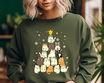 Christmas Cat Tree Sweatshirt, Merry Catmas Christmas Hoodie, Meowy Christmas Sweatshirt, Christmas Sweatshirt, Christmas Cats Sweatshirt