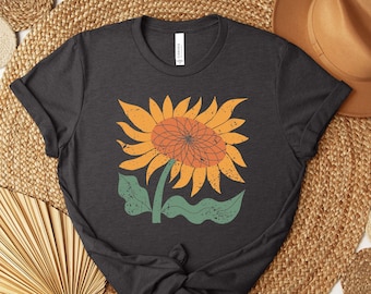 Sunflower Shirt, Flower Shirt, Boho Sunflower Tshirt, Womens Floral Shirt, Botanical Tee, Sunflower Plant Shirt, Mothers Day Shirt Gift