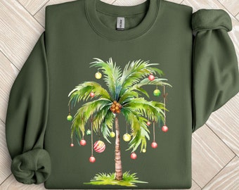 Christmas Palm Tree Sweatshirt, Tropical Christmas Sweatshirt, Beach Aloha Christmas Shirt, Christmas Tree Sweatshirt, Florida Xmas Gift Tee