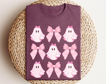 Coquette Bow Halloween Shirt, Pink Bow Ghost Sweatshirt, Halloween Coquette Pink Bow Shirt, Cute Ghost Tees, Spooky Season, Girly Halloween