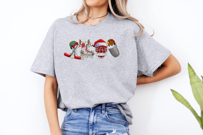 Christmas Ice Hockey Shirt, Ice Hockey Sweatshirt, Hockey Mom Shirt, Christmas Hockey Player Gift Tee, Hockey Lover Shirt, Xmas Sports Shirt