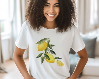 Lemon Shirt for Women, Cute Lemon Shirt, Botanical Fruit T-shirt, Citrus Fruit Shirt, Funny Summer T-Shirt, Lemon Graphic T-Shirt