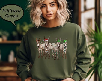 Christmas Donkeys Sweatshirt, Xmas Donkeys Sweater, Donkey Christmas Tree Lights Sweatshirt, Donkey Lover Sweatshirt,Christmas Animal Hoodie