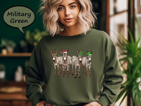 Christmas Donkeys Sweatshirt, Xmas Donkeys Sweater, Donkey Christmas Tree Lights Sweatshirt, Donkey Lover Sweatshirt,Christmas Animal Hoodie