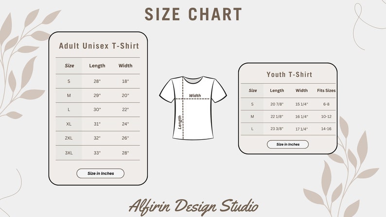 the size chart for a t - shirt is shown