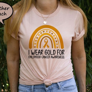 I Wear Gold For Childhood Cancer Awareness Shirt, Gold Cancer Ribbon T-Shirt, Pediatric Cancer Awareness Tee, Childhood Cancer Support Shirt image 2
