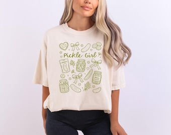 Pickle Girl Comfort Colors Shirt, Pickle Lover Graphic Tee, Funny Snack Lover Gift, Retro Food Doodle Shirt, Pickle Queen T-shirt
