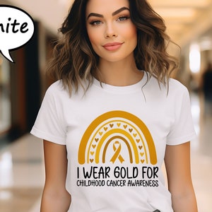 I Wear Gold For Childhood Cancer Awareness Shirt, Gold Cancer Ribbon T-Shirt, Pediatric Cancer Awareness Tee, Childhood Cancer Support Shirt image 3
