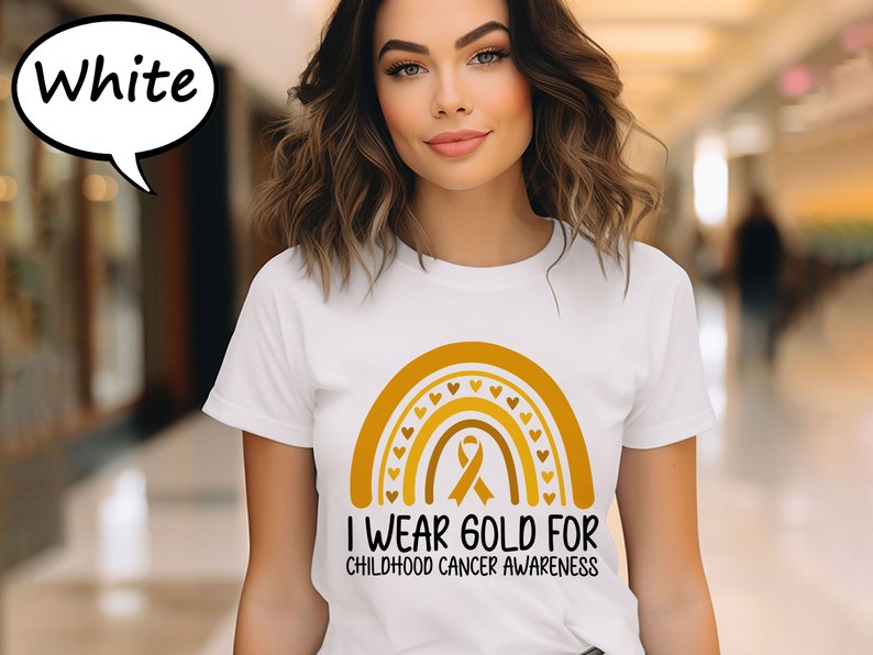 I Wear Gold For Childhood Cancer Awareness Shirt, Gold Cancer Ribbon T-Shirt, Pediatric Cancer Awareness Tee, Childhood Cancer Support Shirt image 3