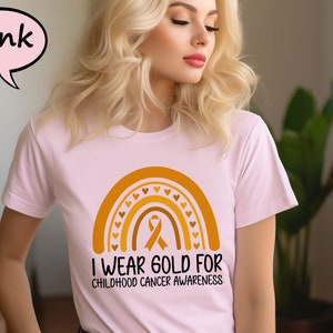 I Wear Gold For Childhood Cancer Awareness Shirt, Gold Cancer Ribbon T-Shirt, Pediatric Cancer Awareness Tee, Childhood Cancer Support Shirt image 5