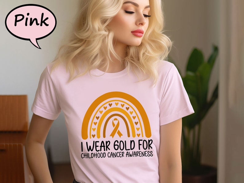 I Wear Gold For Childhood Cancer Awareness Shirt, Gold Cancer Ribbon T-Shirt, Pediatric Cancer Awareness Tee, Childhood Cancer Support Shirt image 5
