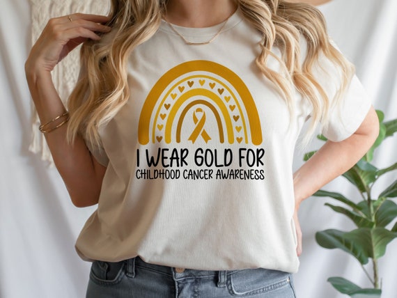 I Wear Gold For Childhood Cancer Awareness Shirt, Gold Cancer Ribbon T-Shirt, Pediatric Cancer Awareness Tee, Childhood Cancer Support Shirt