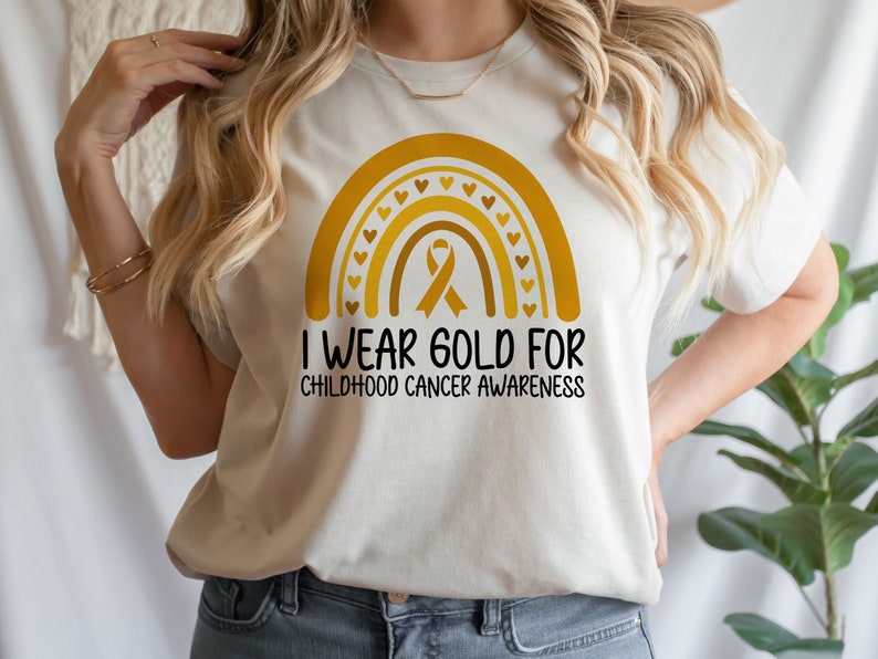 I Wear Gold For Childhood Cancer Awareness Shirt, Gold Cancer Ribbon T-Shirt, Pediatric Cancer Awareness Tee, Childhood Cancer Support Shirt image 1