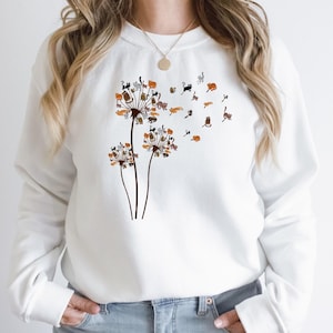 Cats Flower Fly Dandelion Sweatshirt, Cute Cat Lover Crewneck, Cat Lover Gift, Funny Cat Hoodie, Dandelion Cat Shirt, Cool Cat, Cat Crewneck