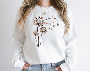 Cats Flower Fly Dandelion Sweatshirt, Cute Cat Lover Crewneck, Cat Lover Gift, Funny Cat Hoodie, Dandelion Cat Shirt, Cool Cat, Cat Crewneck