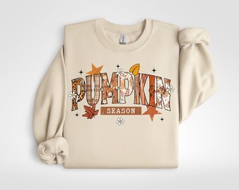 Pumpkin Season Sweatshirt, Cozy Fall Shirt, Boho Autumn Crewneck for Women, Leaf Pattern Tee, Harvest Festival Gift