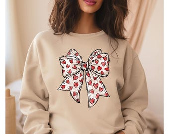 Coquette Bow Sweatshirt, Valentine Heart Bow Shirt, Valentines Day Crewneck, Girly Ribbon Sweater, Cute Vday Gift for Her