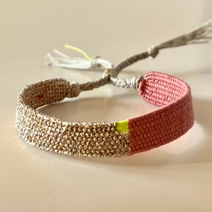 Woven minimalist bracelet with silk and linen