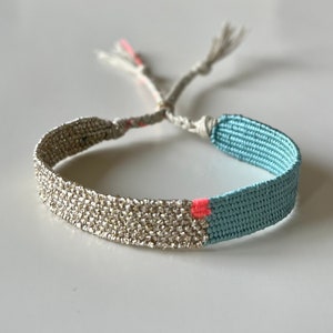 Woven minimalist bracelet with silk and linen image 2