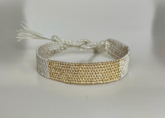 Gewebtes Armband mit Seide und Leinen
