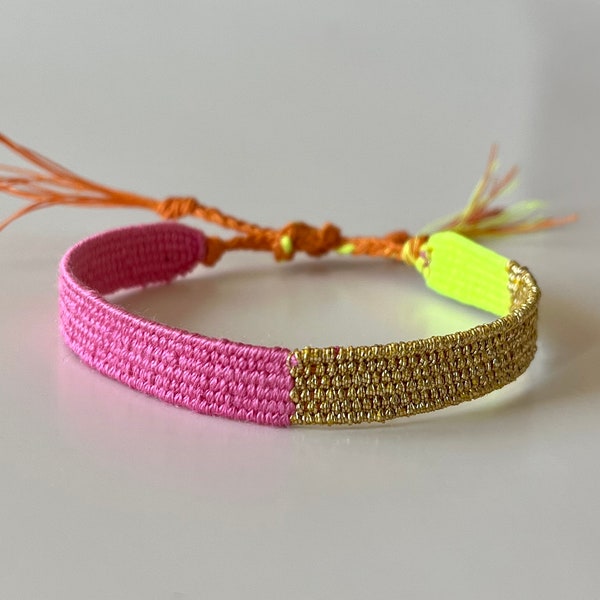 Bracelet minimaliste tissé en soie et lin