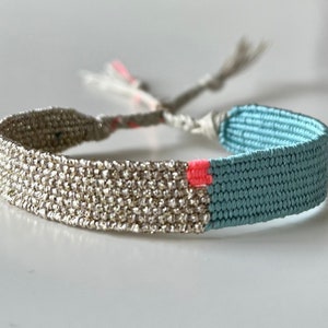 Woven minimalist bracelet with silk and linen image 1