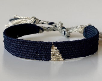 Woven minimalist bracelet with silk and linen