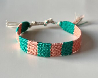 Woven minimalist bracelet with silk and linen