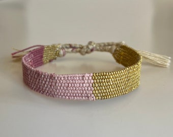 Woven minimalist bracelet with silk and linen