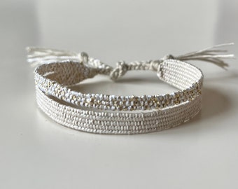 Woven minimalist bracelet with silk and linen