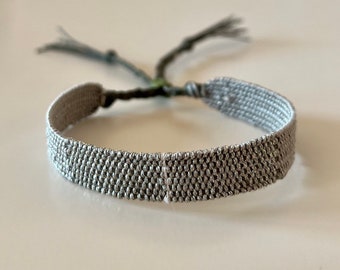 Woven minimalist bracelet with silk and linen