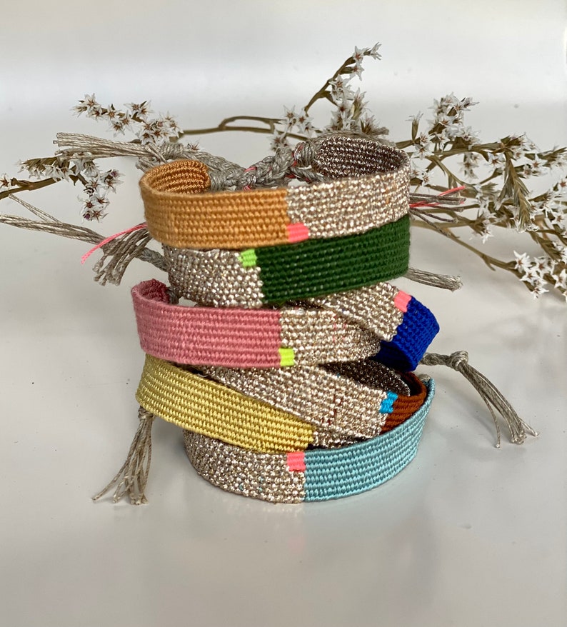 Woven minimalist bracelet with silk and linen image 5