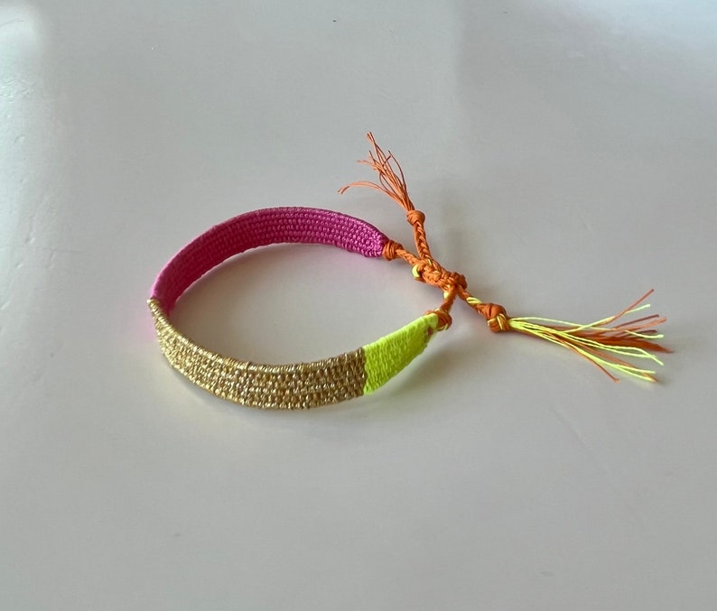Woven minimalist bracelet with silk and linen image 5