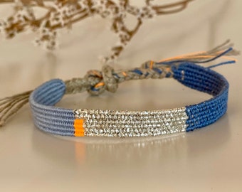 Woven minimalist bracelet with silk and linen in midi width