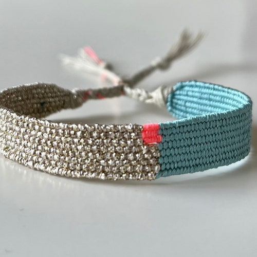Woven minimalist bracelet with silk and linen