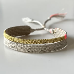 Woven minimalist bracelet with silk and linen