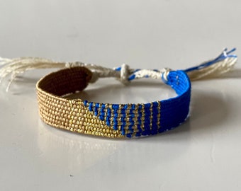 Woven minimalist bracelet with silk and linen