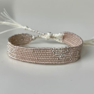 Woven minimalist bracelet with silk and linen