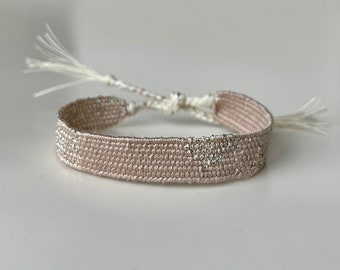 Woven minimalist bracelet with silk and linen