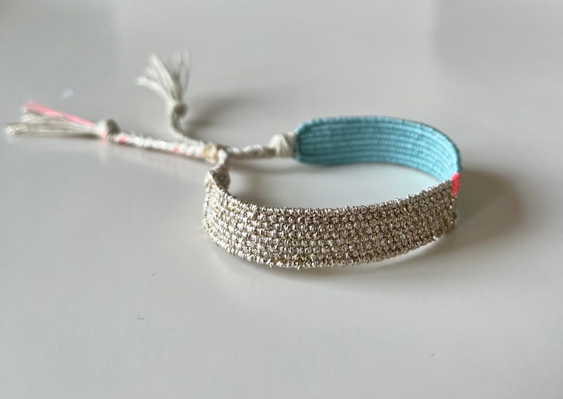 Woven minimalist bracelet with silk and linen image 4