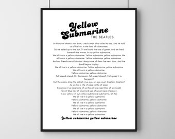 Yellow Submarine - the Beatles Lyrics Art - Etsy