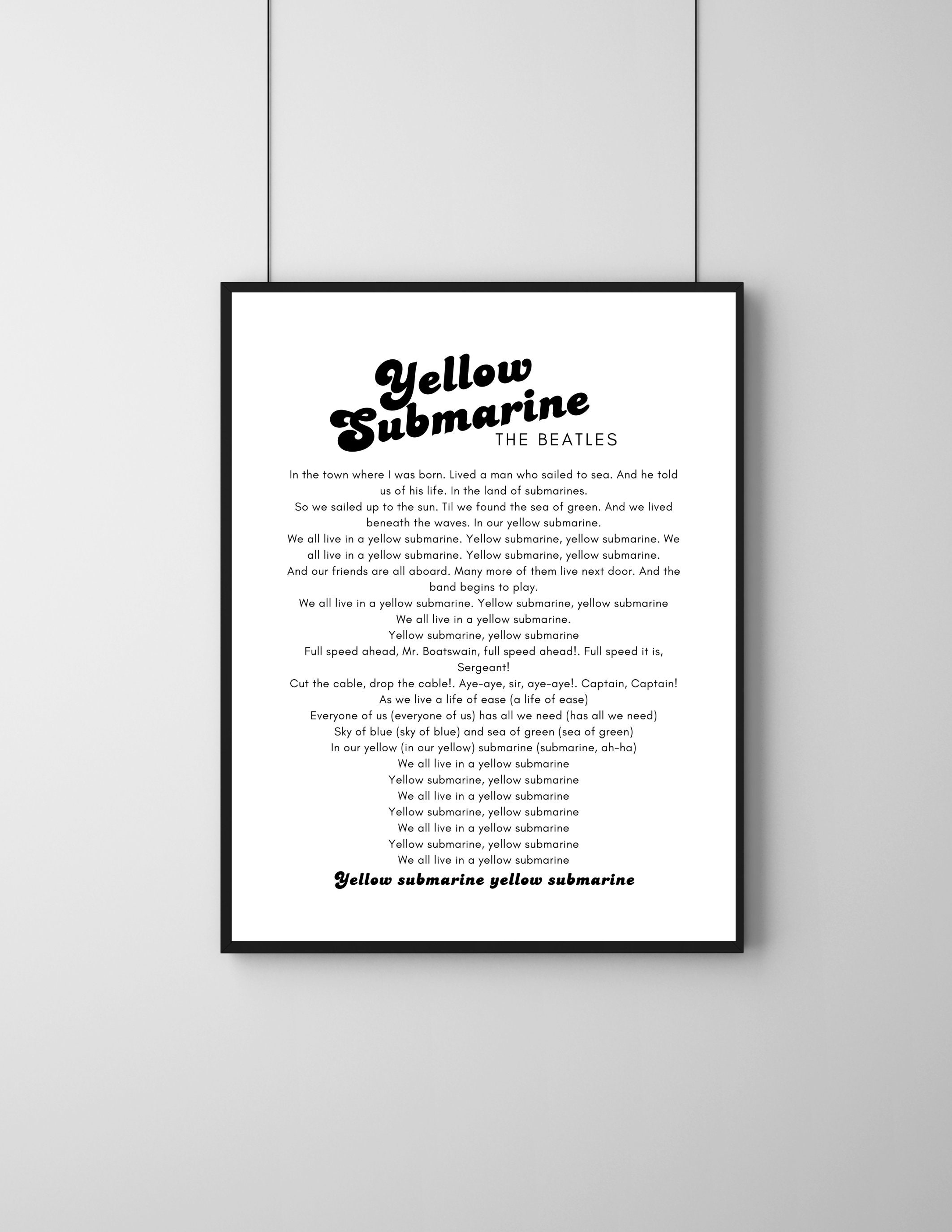 Yellow Submarine - the Beatles Lyrics Art - Etsy