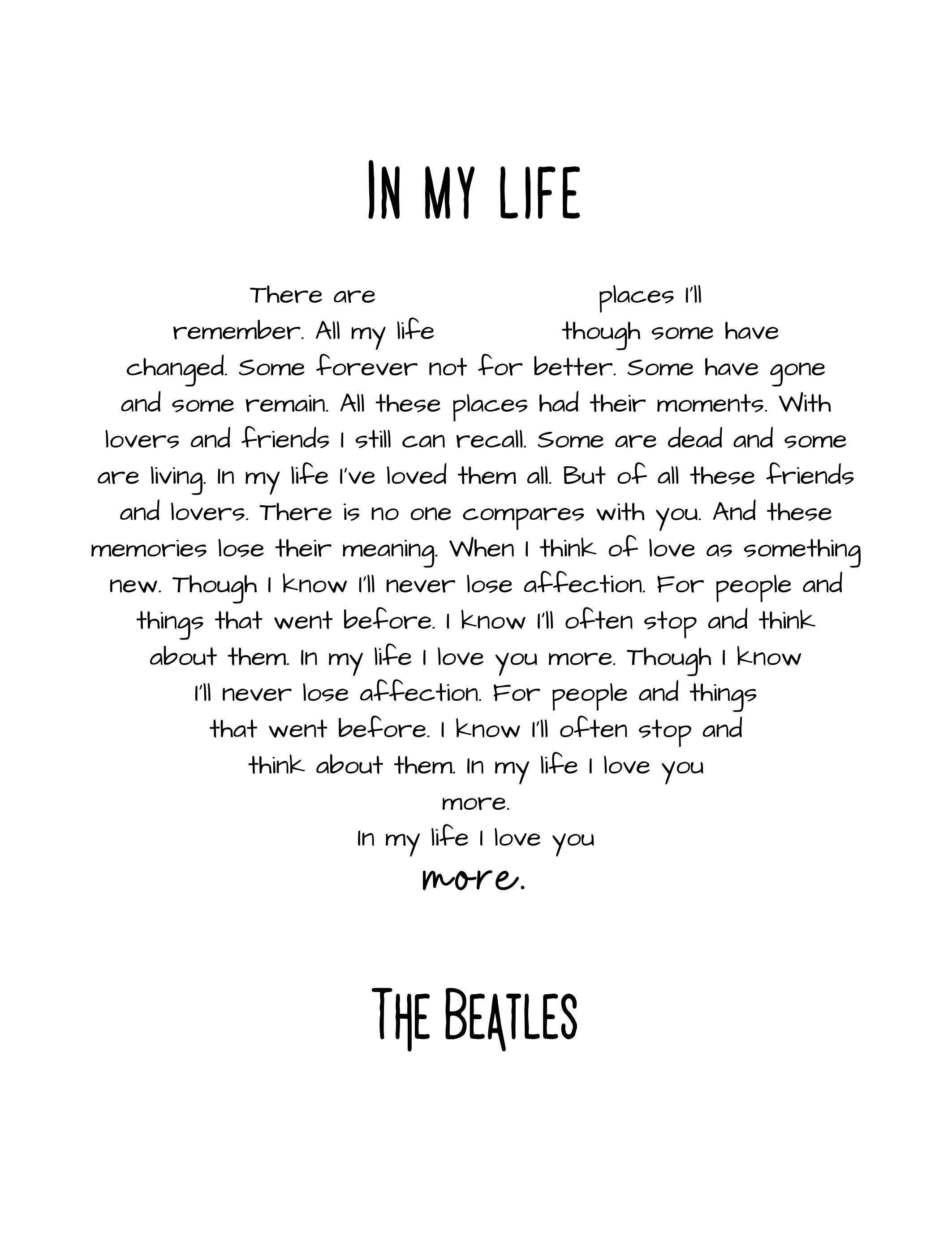 In My Life - the Beatles Lyrics Art - Etsy