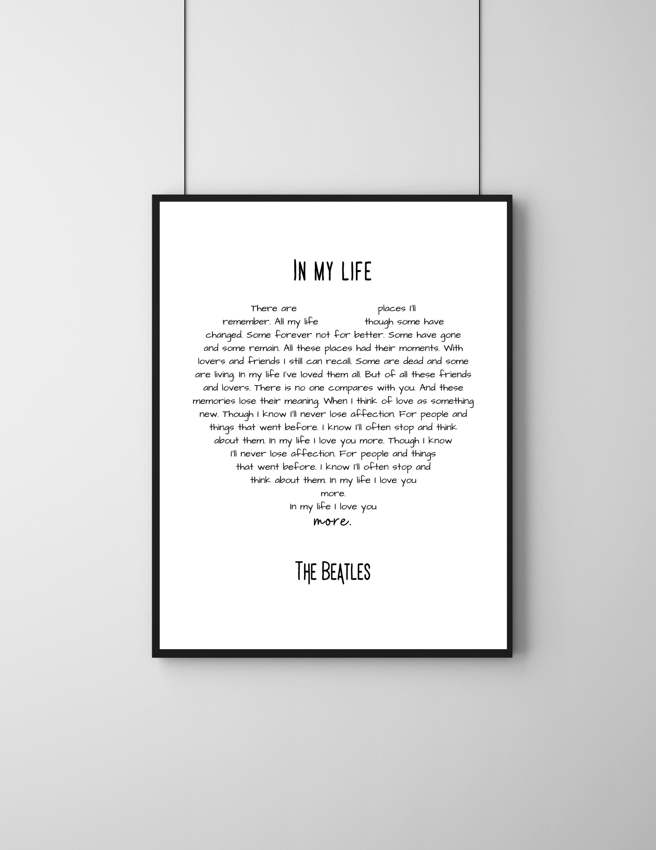 In My Life - the Beatles Lyrics Art - Etsy