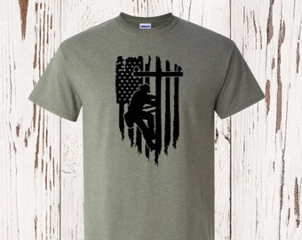 Lineman American Flag T-shirt, American Flag Lineman T-shirt, Lineman Pride T-shirt, Sublimation T-shirt