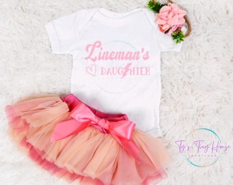 Lineman&#39;s Daughter Infant Bodysuit, Lineman&#39;s Kids, Birth Announcement, Gender Reveal.