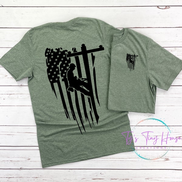 Lineman American Flag Wave T-shirt, Lineman T-shirt, Lineman Gifts